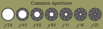 Figure 1: Common apertures – f2.8, f4.0, f5.6, f8.0, f11, f16, f22